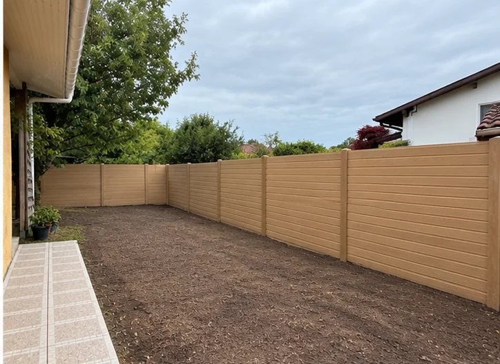 Jardin terrassé et nivelé le long d'une clôture neuve